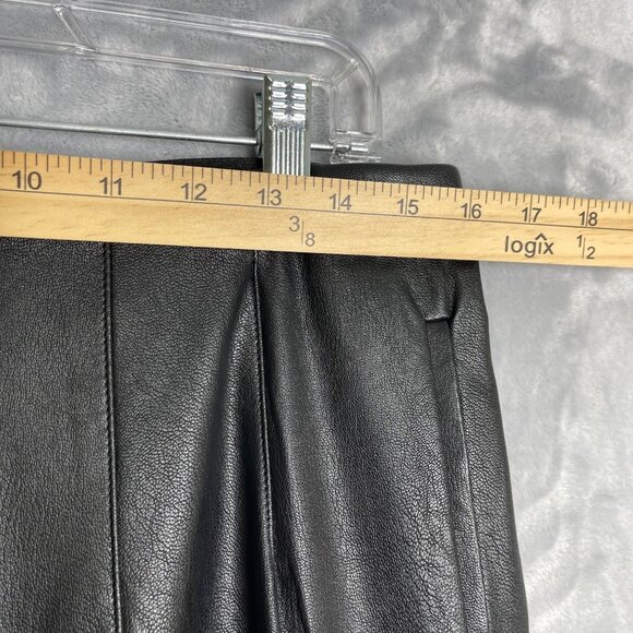 New Express Pants Black Womens 12 High Waisted Faux Leather Pleated‎ Vegan - Picture 9 of 12